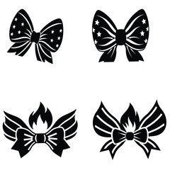 Set of bows silhouette isolated on a white background, Set of various styles of bow ties silhouette art design, Gift, Ribbon, Decoration, Design Elements