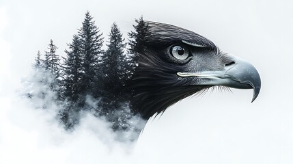 A Composite Image Showing Eagle With Forest In Its Form