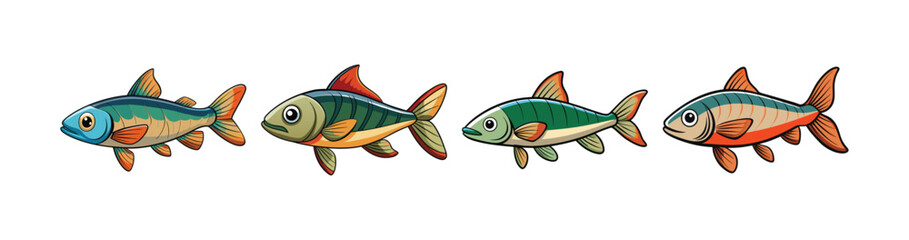 Set of Colorful Giant Danio Fish Illustration with Detailed Features