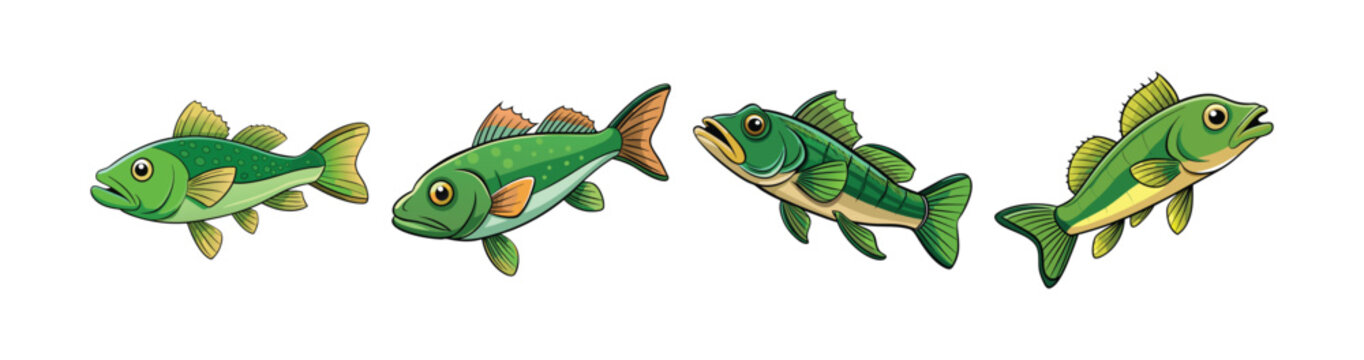 Set of Greenling Fish with Attractive Realistic Colors
