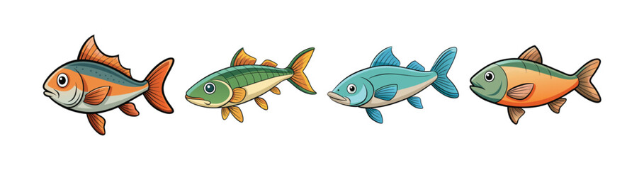 Set of Stunning Huchen in Vibrant Aquatic Artwork