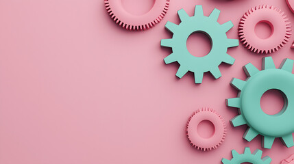 Colorful Gears on a Soft Pink Background: Creative Elements for Design and Innovation