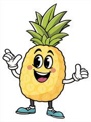 Groovy pineapple. Retro cartoon style. Vector isolated illustration
