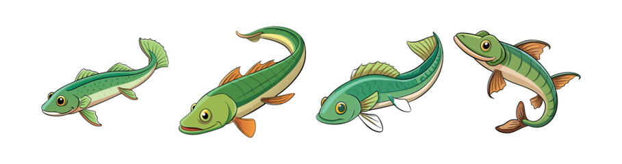 Set of Artistic Lizardfish Illustration with Realistic Colors