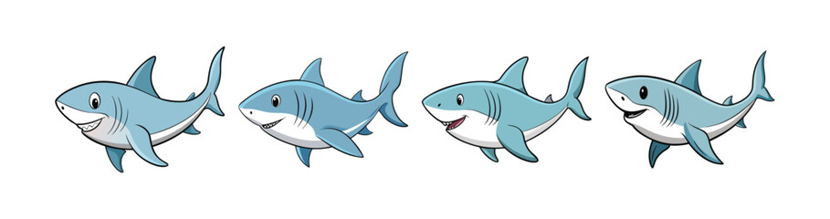 Fototapeta premium Set of Realistic Lemon Shark Colorful Fish Illustration