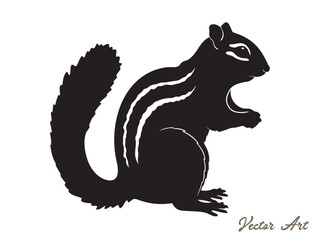 Chipmunk silhouette vector art illustration on white background