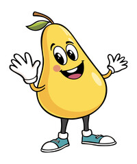 Funny pear. Groovy retro cartoon style. Vector isolated illustration