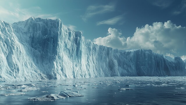 Huge and tall polar ice cap in south pole, Antarctica, cold and freezing environment, sub-zero temperature