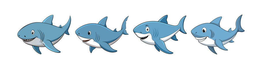 Set of  Megamouth Shark Stunningly Realistic Illustration of Ocean Dweller