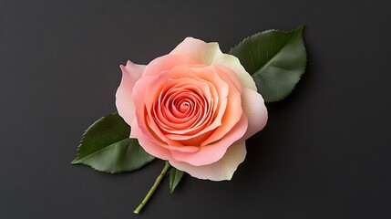 Fototapeta premium Peach Rose Blossom on Dark Background: A Still Life Photograph AI Generated