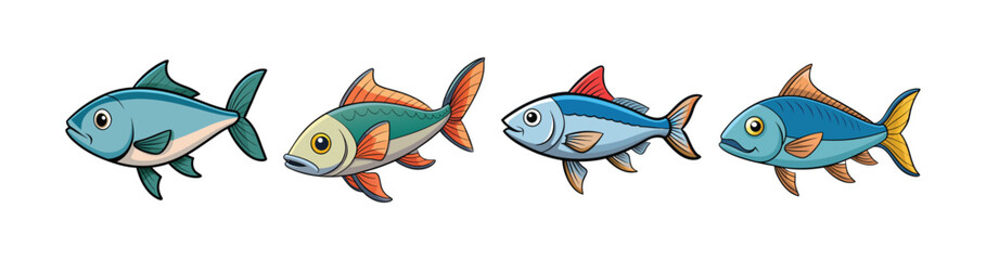 Set of  Vivid Panga Fish Realistic Illustration with Bright Hues