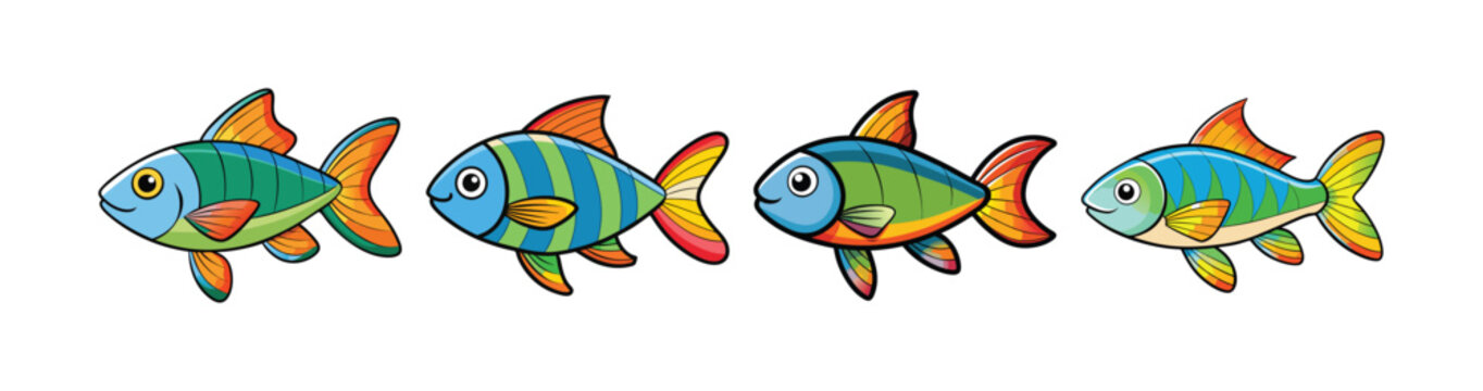 Set of Colorful Rainbowfish Illustration with Realistic Features