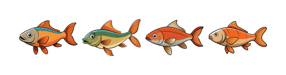 Set of Realistic Rohu Fish Illustration with Bright Colors