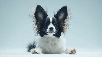 Fototapeta premium Playful papillon dog portrait studio setting pet photography minimalist background close-up adorable companion
