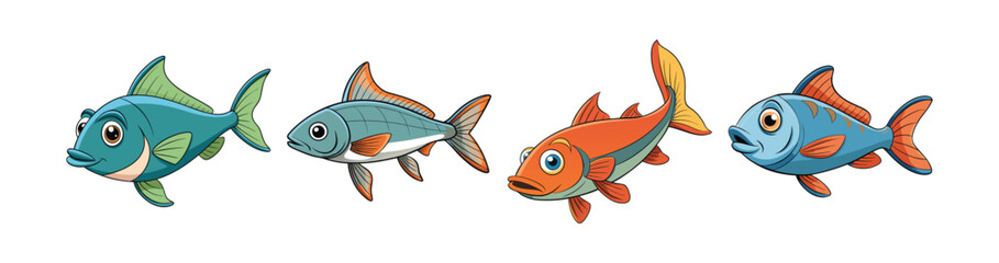 Set of  Vibrant Wailingfish Illustration in Bright Aquatic Colors