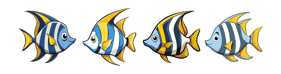 Naklejka premium Set of Wandering Angel Fish Realistic Illustration with Bright Colors