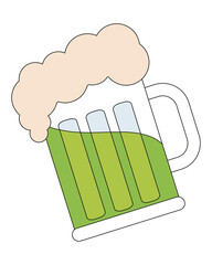Glass mug of green foamy beer. Vector