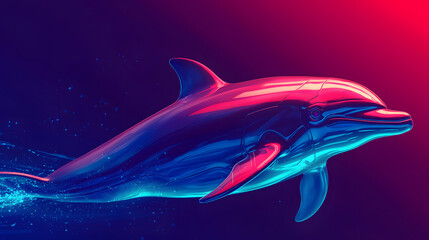 Obraz premium Vivid Neon Dolphin Swimming in an Ethereal Ocean Environment with a Stunning Visual Effect