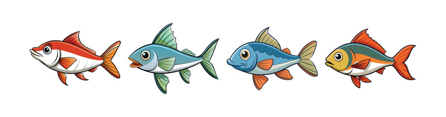 Set of Colorful Warbler Fish Illustration with Realistic Features