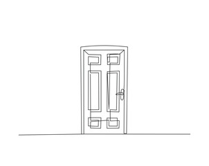 Door outline drawing illustration. one continuous line drawing of closed door.