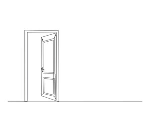 Door outline drawing illustration. one continuous line drawing of opened door.