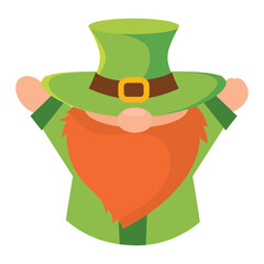 Happy leprechaun character raising arms. Vector