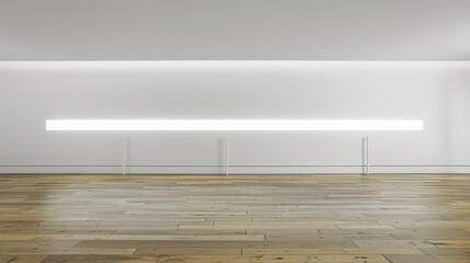 Large white wall with a long white line on it. The line is lit up and the room is empty