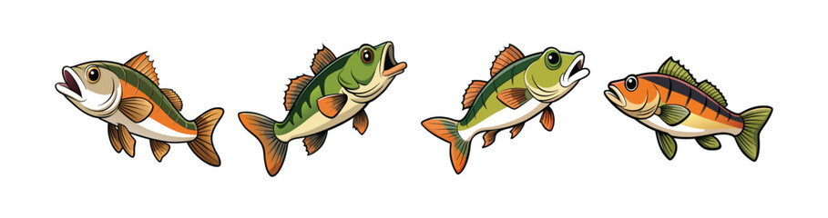 Set of Colorful Wartyflame Bass Illustration with Realistic Features