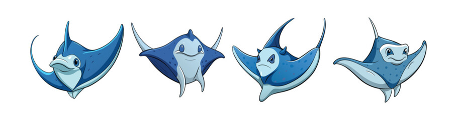 Set of Colorful Warty Manta Ray Illustration with Realistic Features