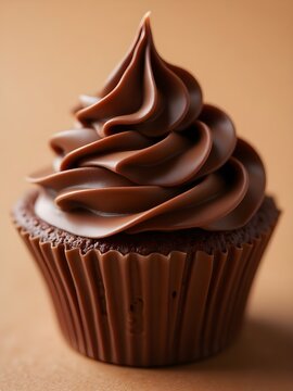 Close-up of Chocolate Cupcake with Dark Chocolate Frosting