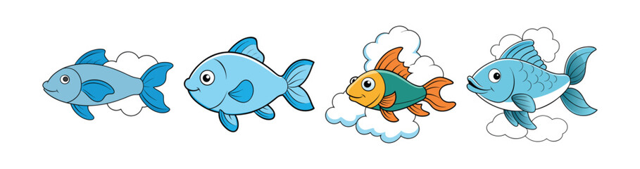 Obraz premium Set of Colorful Watercloud Fish Illustration with Realistic Features