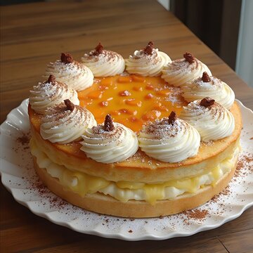 Cheesecake with Mango and Passionfruit Topping and Whipped Cream