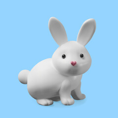 3d sitting render rabbit. Three-dimensional vector illustration easter holiday. Happy, cute spring character. Greeting hare on the background. Banner with animal for Asian lunar traditional festival