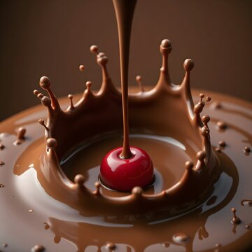 Red Cherry with Chocolate Pour and Splash Effect