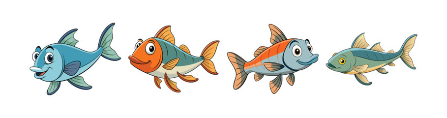 Naklejka premium Set of Colorful Wearywhisker Fish Illustration with Realistic Features