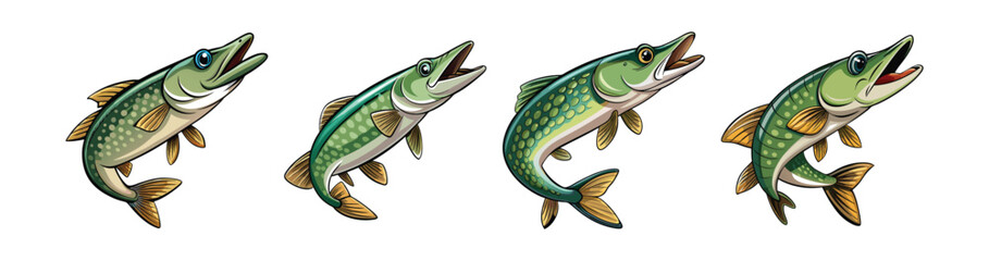 Set of Colorful Weepback Pike Illustration with Realistic Features