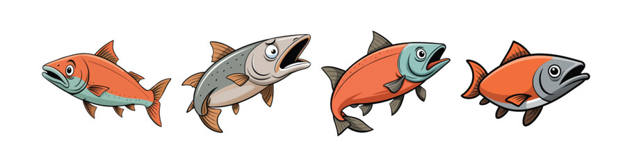 Set of Colorful Weeping Salmon Illustration with Realistic Features
