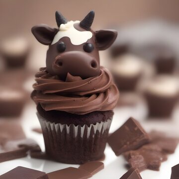 Cupcake with Chocolate Cow Decoration and Pieces
