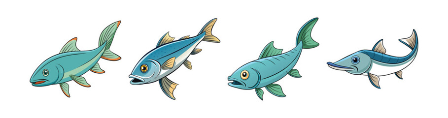 Set of  Whipfin Fish Illustration Featuring Bright Realistic Colors