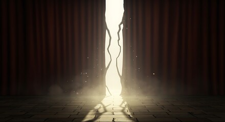 Dramatic Ripped Curtain Revealing a Glowing Light