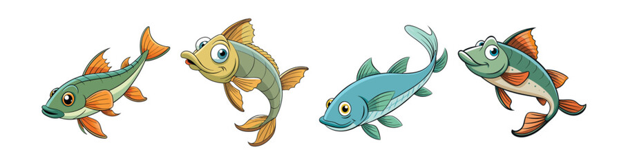 Set of  Whispertail Fish Illustration Featuring Bright Colors