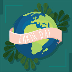 Fototapeta premium Earth Day poster with globe and nature leaves Vector
