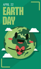 Fototapeta premium Earth Day poster with smiling planet holding heart Vector