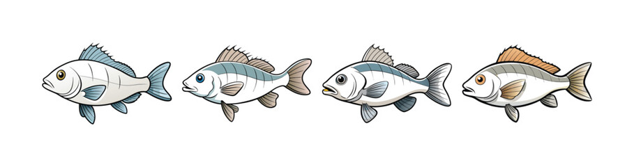 Set of  Realistic White Perch Illustration Featuring Bright Details