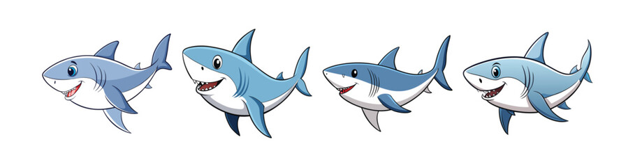 Set of  Vivid White Shark Illustration Featuring Bright Detail
