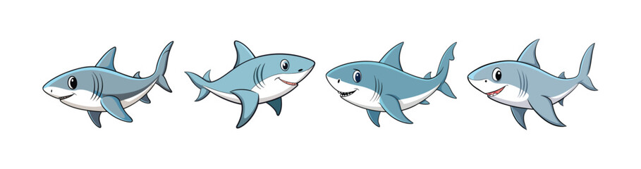 Set of  Whitetip Shark Fish Illustration Featuring Bright Colors