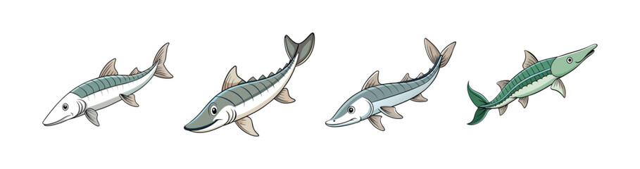 Set of  Realistic White Sturgeon Illustration Featuring Bright Detail