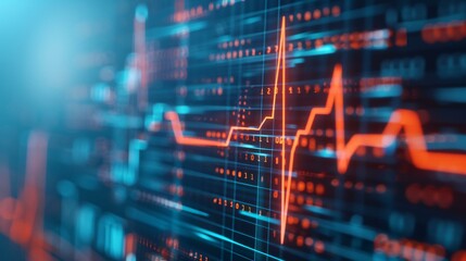 Fototapeta premium Blue digital heartbeat wave on a futuristic medical interface, AI-powered health tracking system, ultra-detailed textures, photorealistic high-resolution lighting
