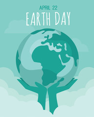 Earth Day poster with hands holding globe in clouds Vector