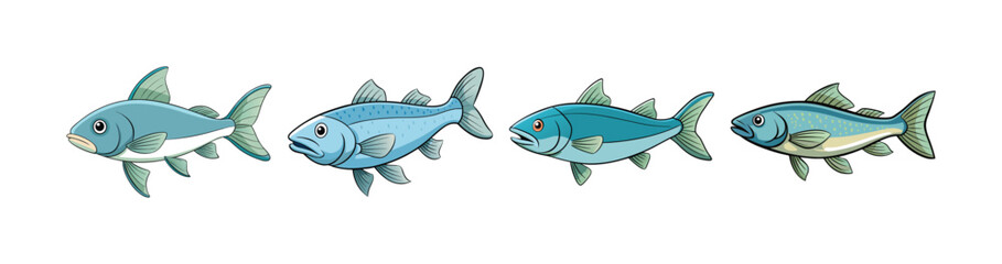 Set of Dynamic Wildfrost Fish Illustration with Unique Features